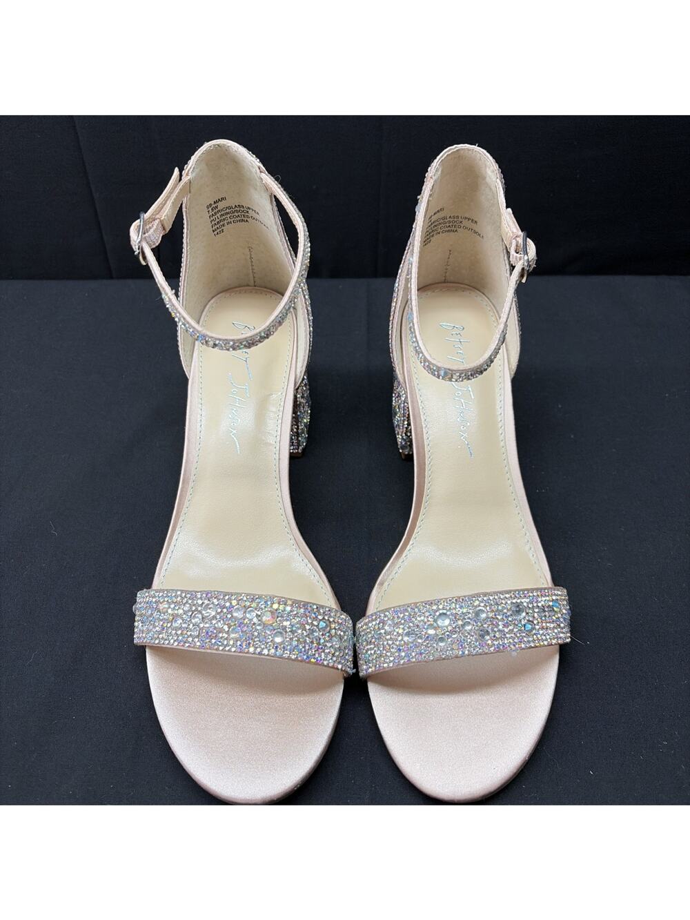 Betsey Johnson SB-MARI Rhinestone Block Heel Sandal Wedding Prom Evening Size 7